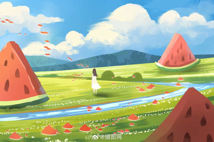 插画分享 | 清新治愈夏天卡通插画素材 池塘与荷花 9369♀15