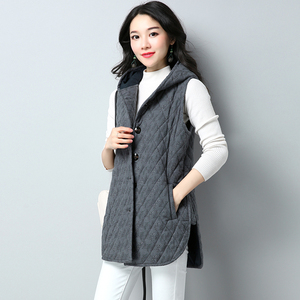 艺拉棉麻中长款棉坎肩女冬季夹棉背心女马甲宽松纯色加厚马夹外套