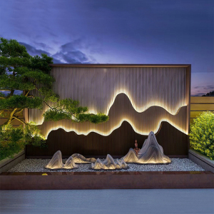 不锈钢假山屏风隔断户外庭院金属镂空玄关别墅酒店大堂格栅背景墙