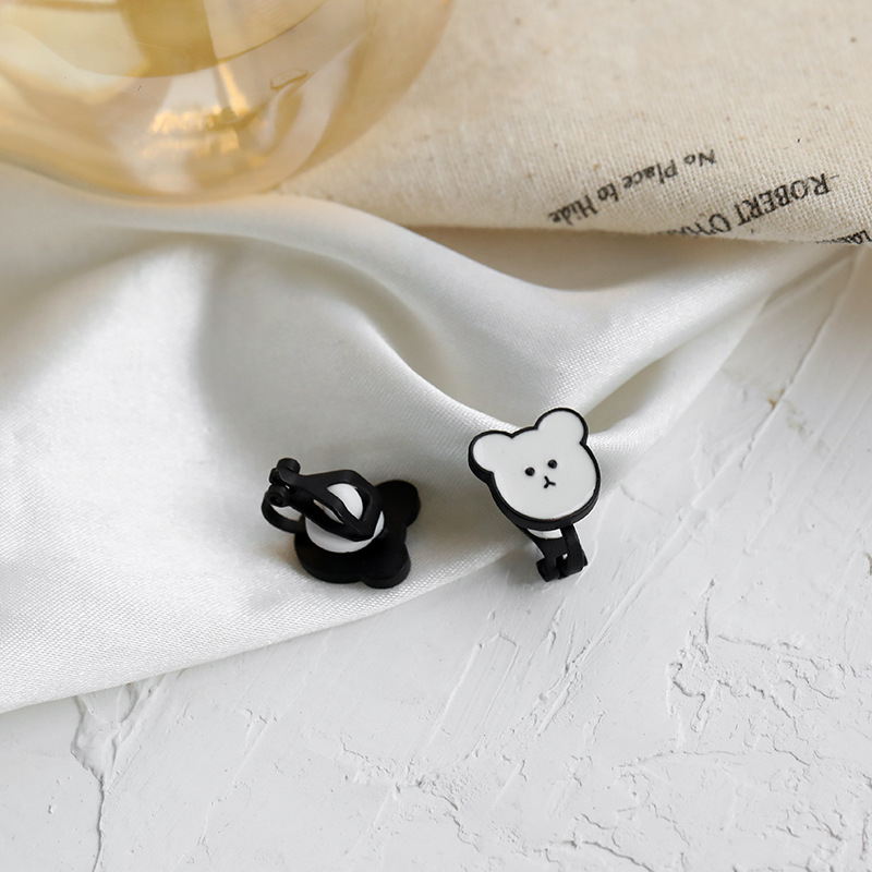 s925银针小熊耳钉百搭小巧卡通可爱耳饰2020年新款潮耳夹无耳洞女