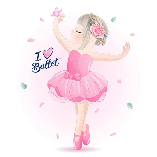 可爱的小女孩芭蕾舞女演员与水彩插图