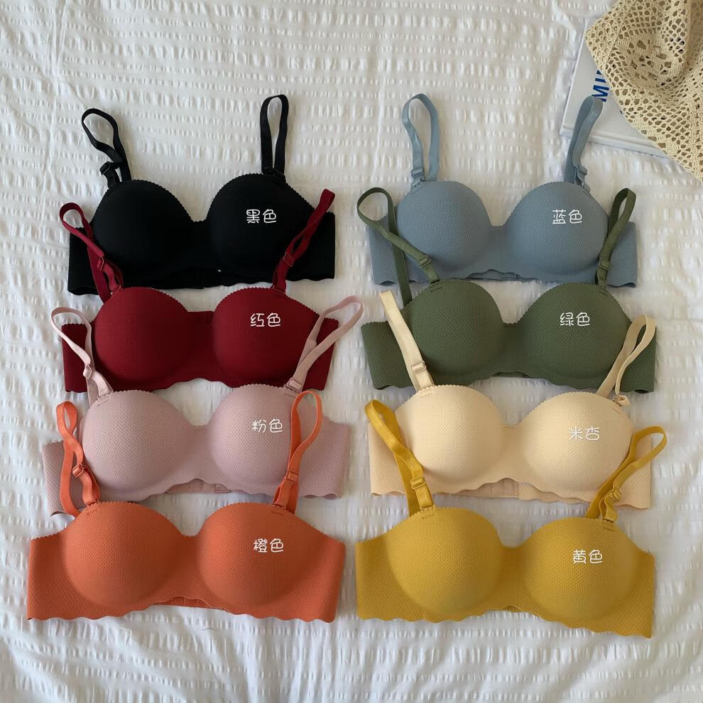 2020春季糖果色无痕文胸裹胸无钢圈聚拢小胸罩学生内衣 蓝色 32/70ab