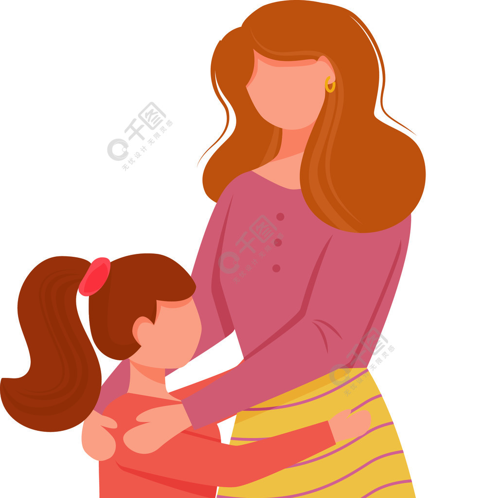 可爱的妈妈与女儿平面矢量图亲密的家庭关系小女孩问候妈妈白人母亲抱