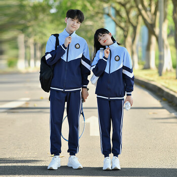 校园冠军初中班服学院风三件套秋季拼蓝外套小学高中生运动会校服短袖