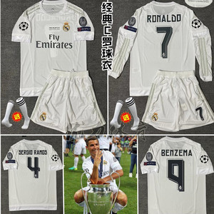 1516皇马球衣主场欧冠版7号c罗长袖足球服贝尔拉莫斯j罗复古定制
