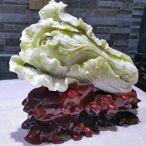 开业客厅发财白菜玉石中式摆件岫玉