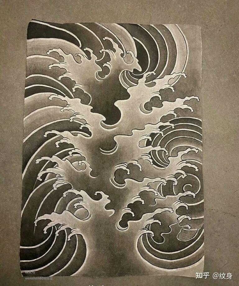 今日分享一波非法好看的纹身图案精品纹身手稿水浪纹身图案浪花纹身
