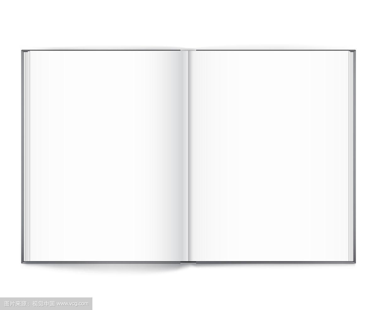 翻开的书的空白页,封面在白色背景上
