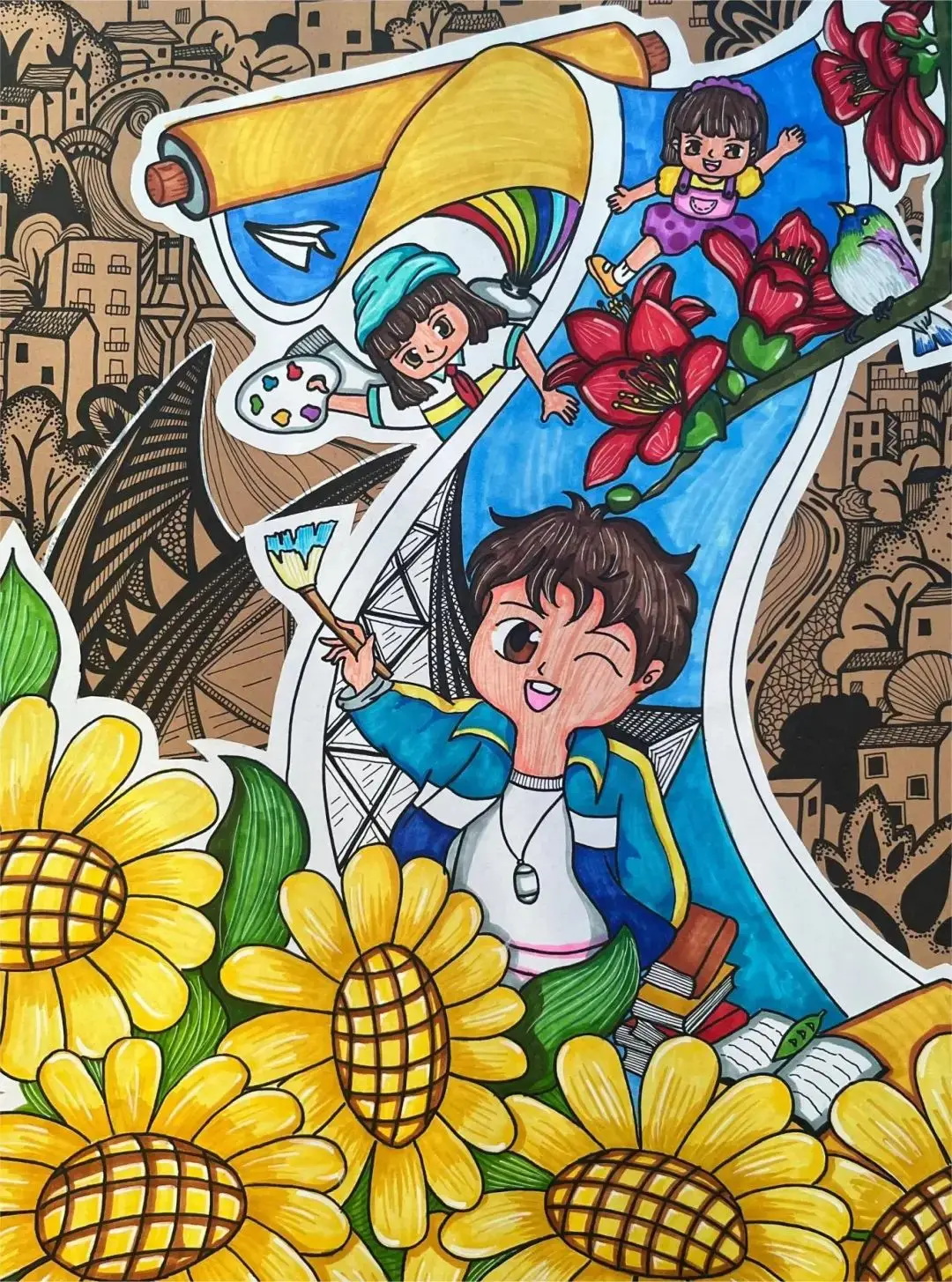 全市共有美术,书法作品小学组189幅,初中组104幅,高中组84幅,共377幅