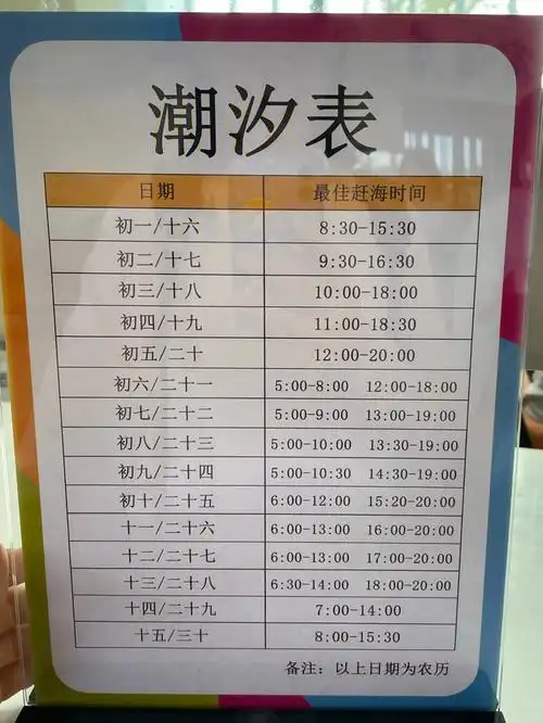 日照刘家湾赶海潮汐表