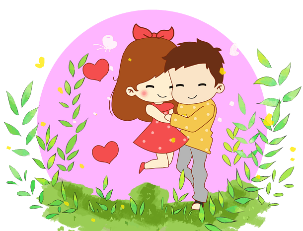 卡通手绘七夕情侣拥抱插画