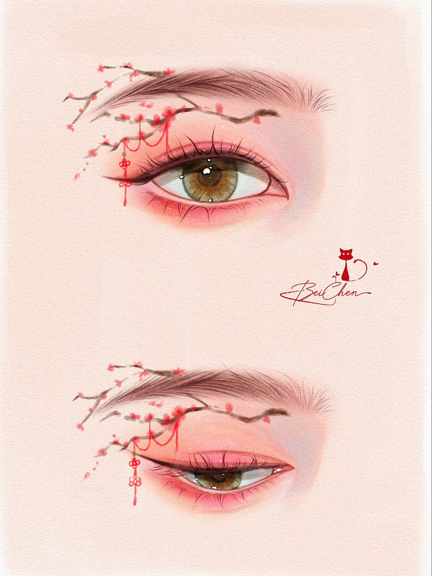 不同角度古风眼睛画法教程|带详细过程   练习了一组眼睛,带了点简单