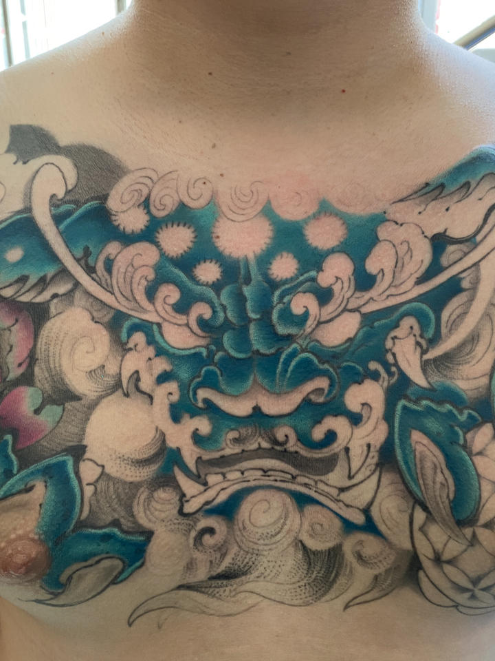 花胸唐狮彩色_纹身图案手稿图片_秦tattoo的纹身作品集