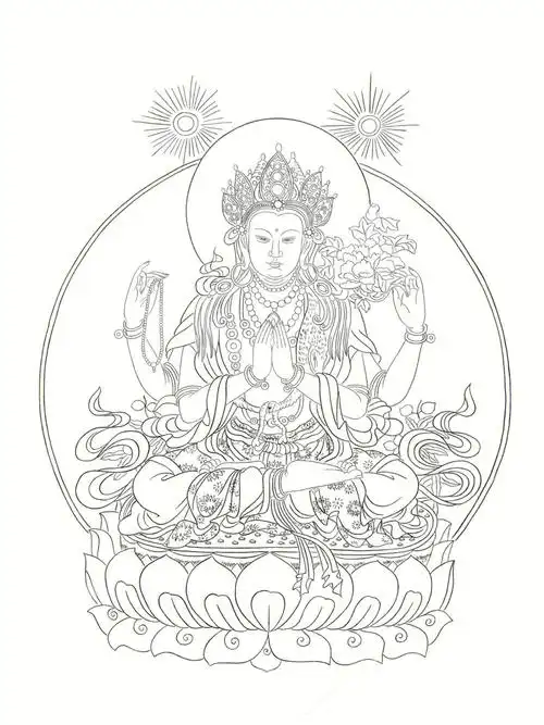 菩萨 #线稿 #观音菩萨  #画佛像