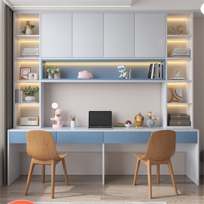 双人书桌藤印象学生家用书架书柜一体靠墙现代简约电脑桌卧室儿童学习