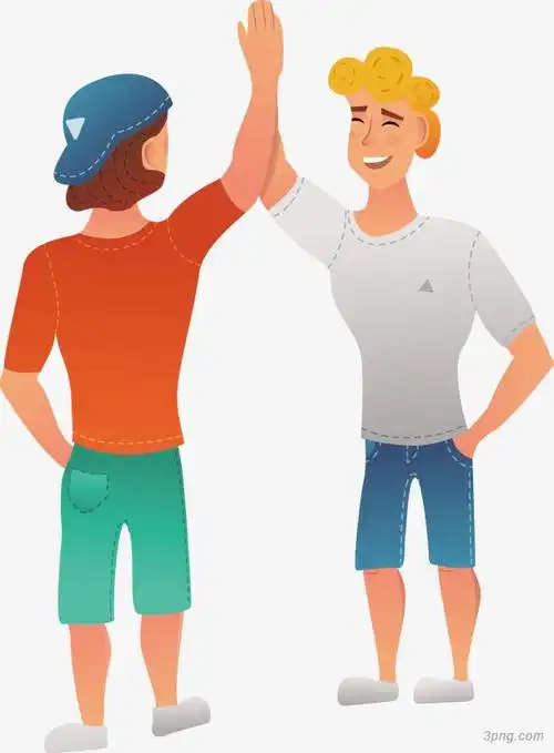 两个手绘击掌的男孩png素材透明免抠图片-卡通手绘