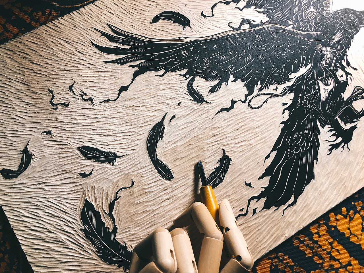 新作手工雕刻黑白木刻版画装饰画艺术品