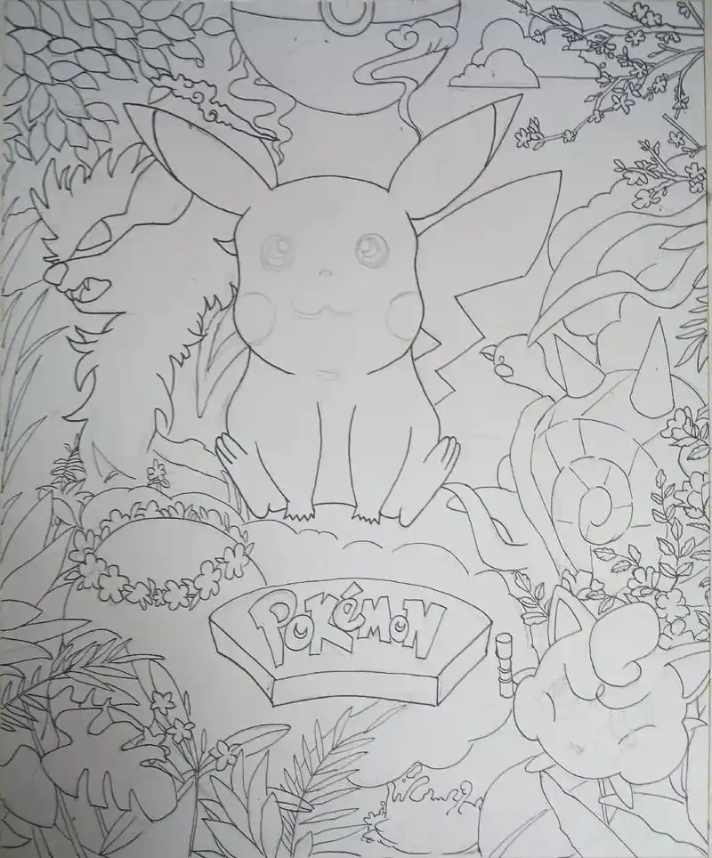 手绘 #黑白装饰画 #皮卡丘 #神奇宝贝  - 抖音