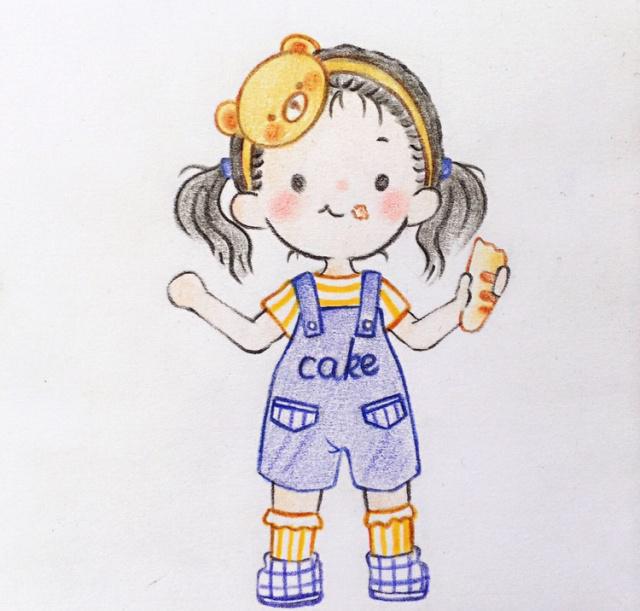 彩铅手绘,可爱小女孩简笔插画,表情萌翻了