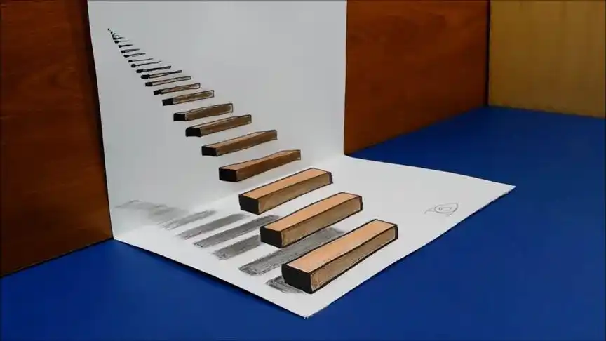平面白纸上画立体楼梯_令人惊艳的平面3d立体画绘画