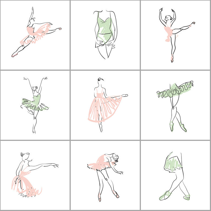 手绘涂鸦简笔画舞蹈人物人像芭蕾跳舞免扣元素ai矢量平面设计素材