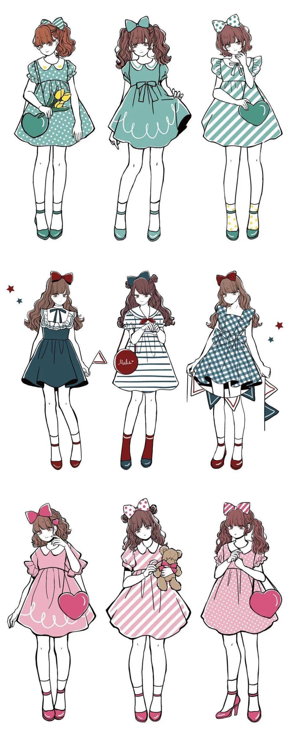 手绘少女全身像可爱时尚人物全身绘画练习素材