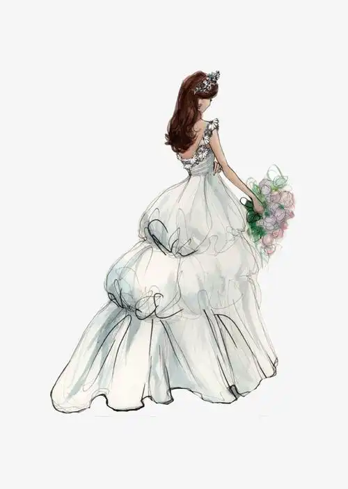 手绘穿婚纱的新娘