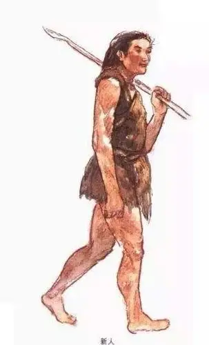 是人类的原始社会,原始人类已经学会身披兽皮或树叶做衣服,用骨头