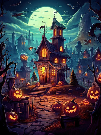 万圣节小镇的卡通插图15