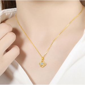 老凤祥云黄金项链女四叶草24k纯金小吊坠999足金锁骨链2021年新款