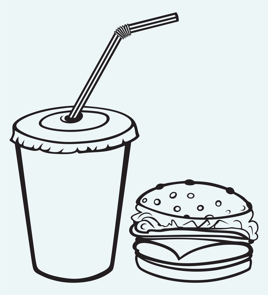 与可乐汉堡,带有隔离在蓝色背景上的可乐汉堡