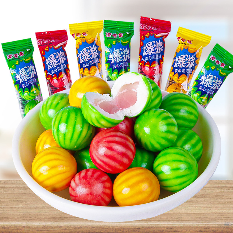 漂亮兔小西瓜泡泡糖空心夹心8090后老式怀旧糖果爆浆零食口香糖