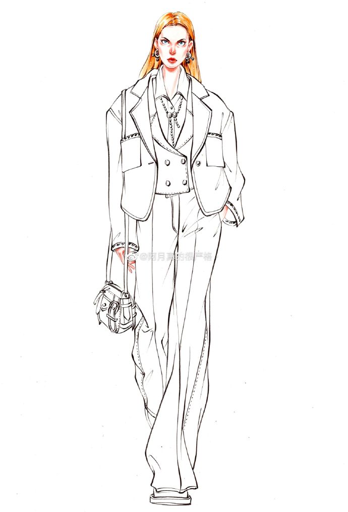 服装设计手稿超话#每日一画##手绘服装效果图#分享一张格子西装 步骤
