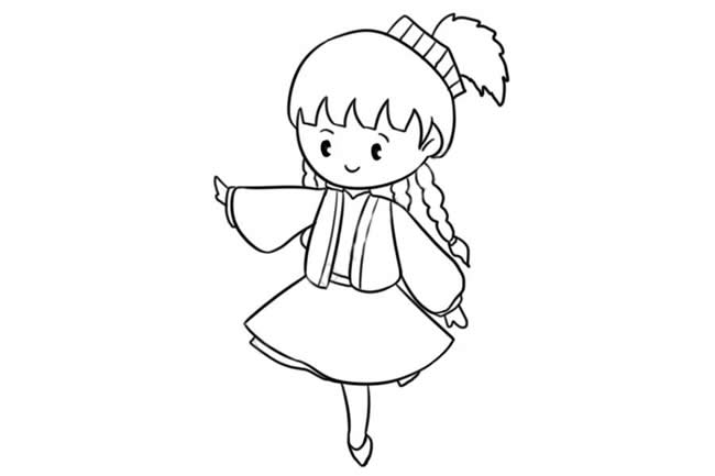 少数民族小女孩简笔画步骤图解可爱超简单画法步骤
