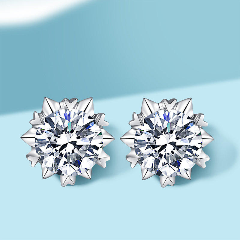 (代发)金贝珠宝-女款经典雪花1克拉火彩钻耳钉