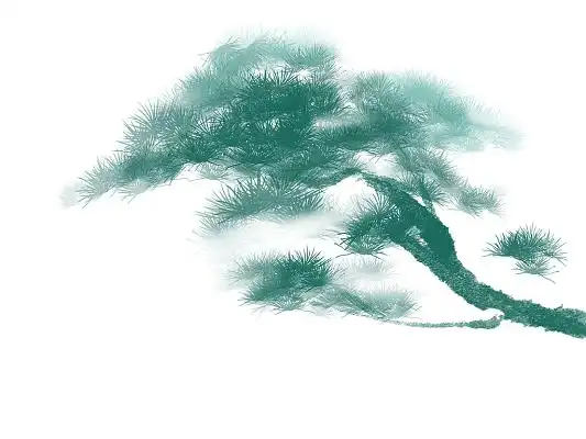 绿色手绘水墨风古风树木松树元素png素材