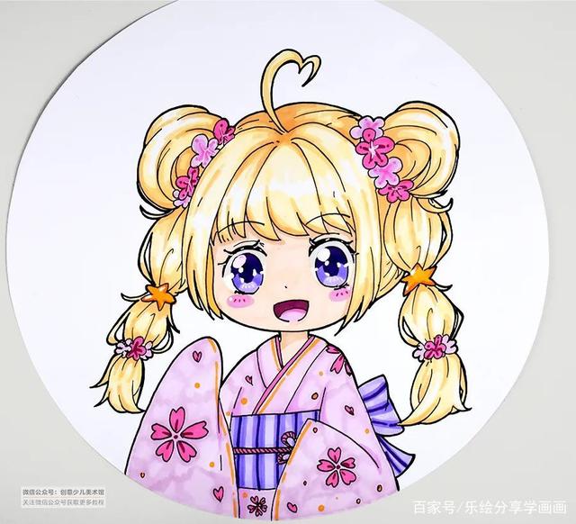 儿童画教程|初级卡通漫画人物画《樱花树下的小女孩》