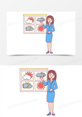 手绘天气预报播报员预报天气场景素材