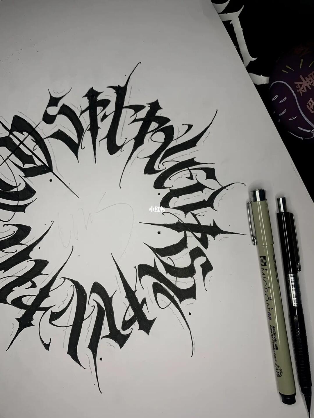 花体字纹身手稿圆