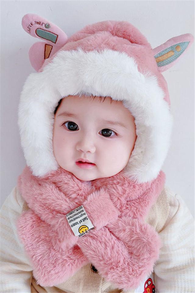 婴儿帽子秋冬款可爱超萌男宝宝女一体加厚保暖1-4岁儿童帽冬季