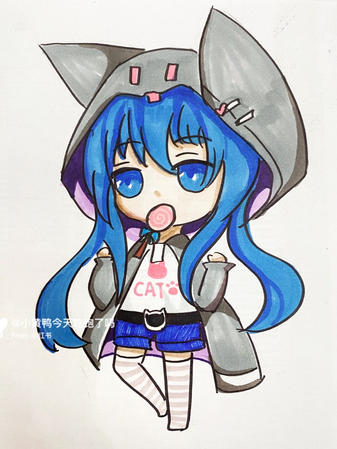 动漫女生 #卡通画# #马克笔# #动漫# #q版动漫女生