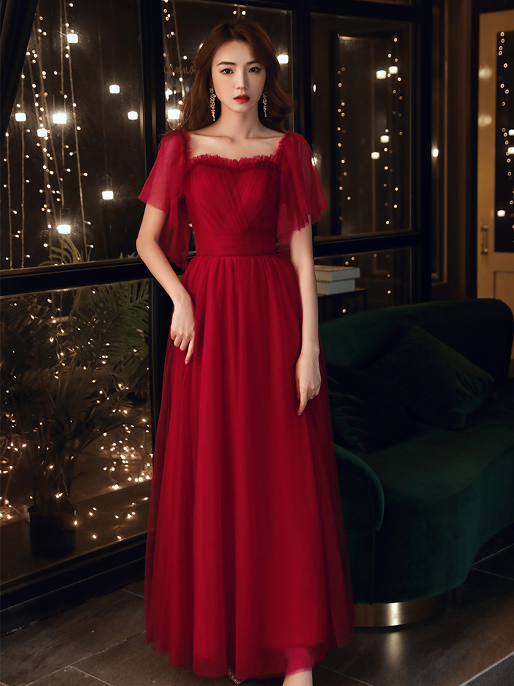 敬酒服新娘结婚孕妇大码胖mm酒红色订婚回门服平时可穿晚礼服裙女