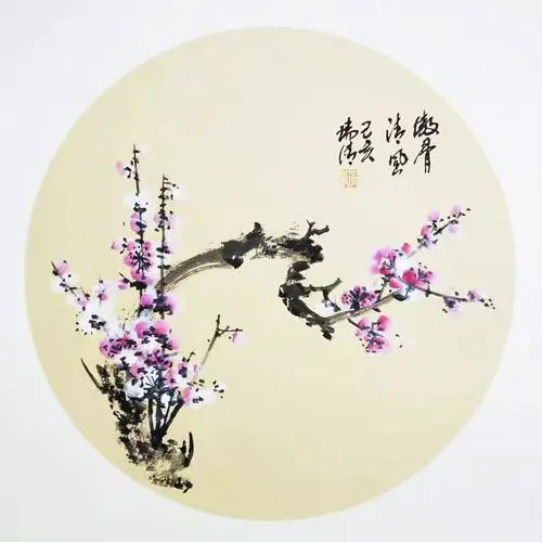 圆形扇面_饶瑞清国画-名家国画山水画水墨山水画,荷花牡丹花梅花菊花