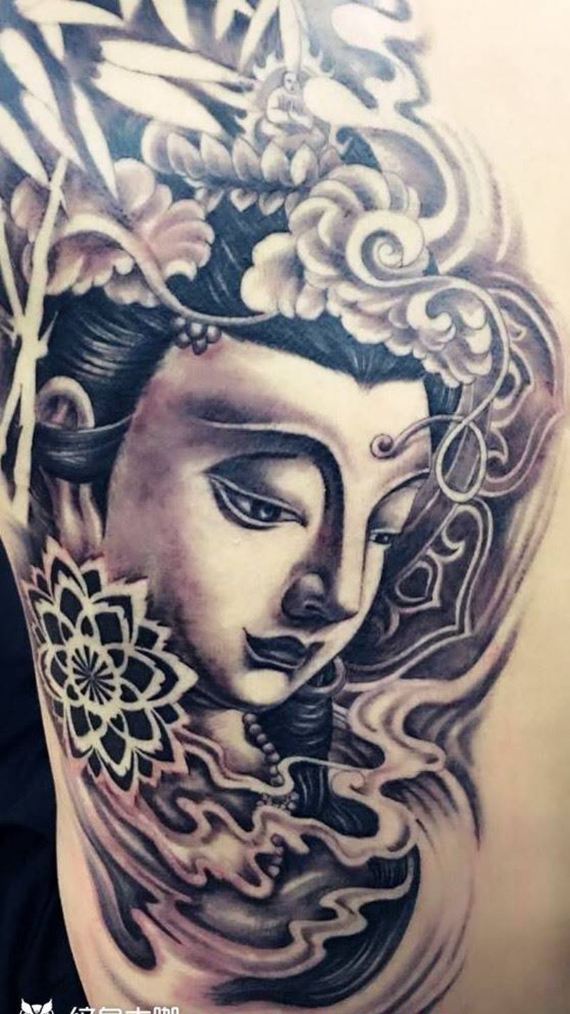 半背观音纹身图片