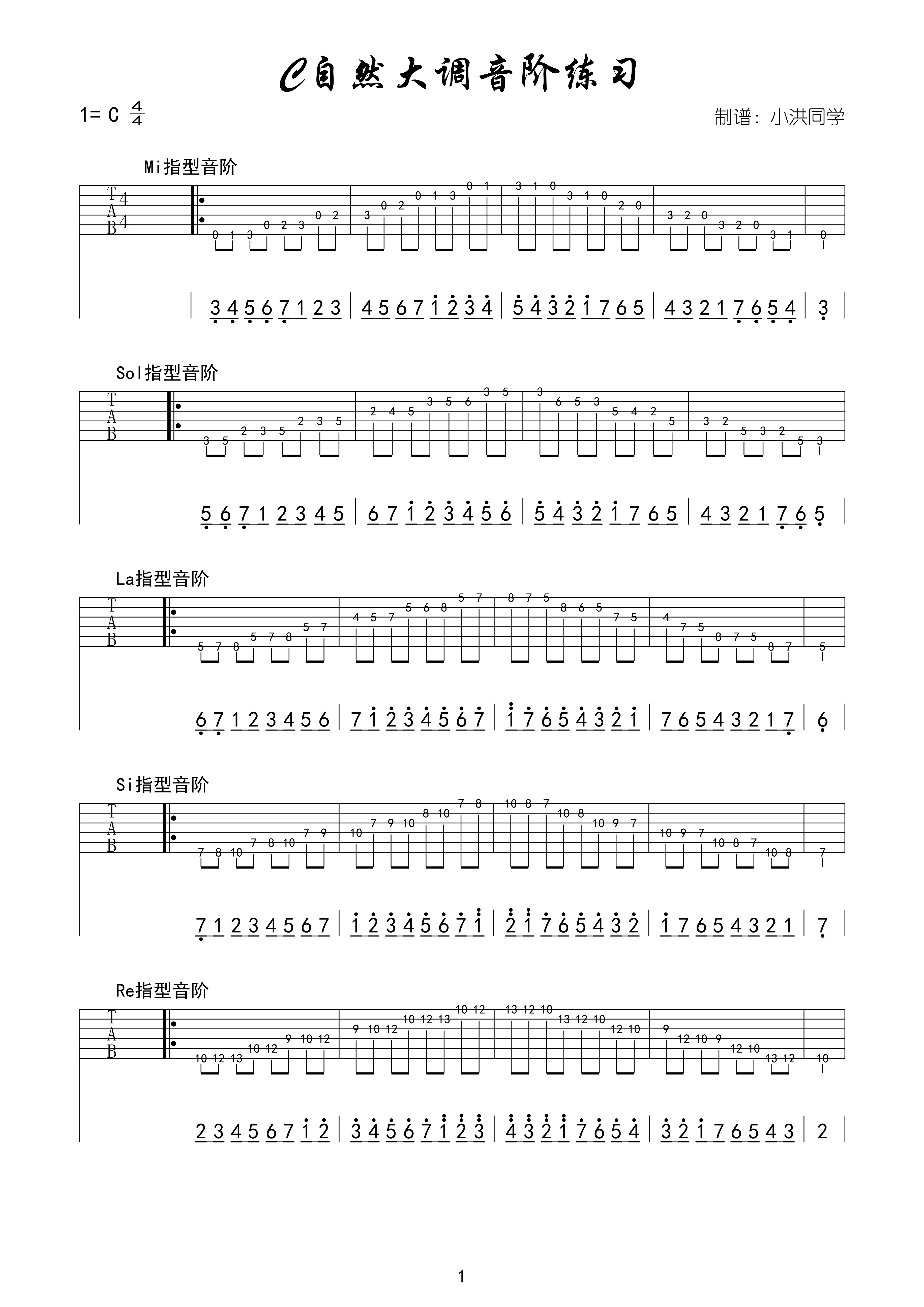 c自然大调音阶练习c调六线总谱吉他谱-虫虫吉他谱免费下载