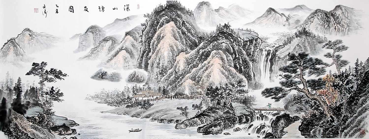 宣澄艺购 文涛 深山访友图 六尺横幅 国画山水画 山水画
