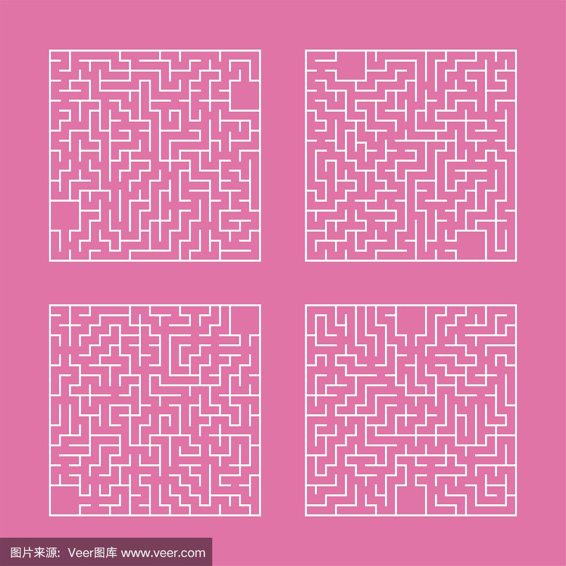 一组正方形的迷宫.游戏对孩子.对儿童拼图.一个入口,一个出口.