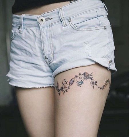 几何点刺大腿腿环纹身图案