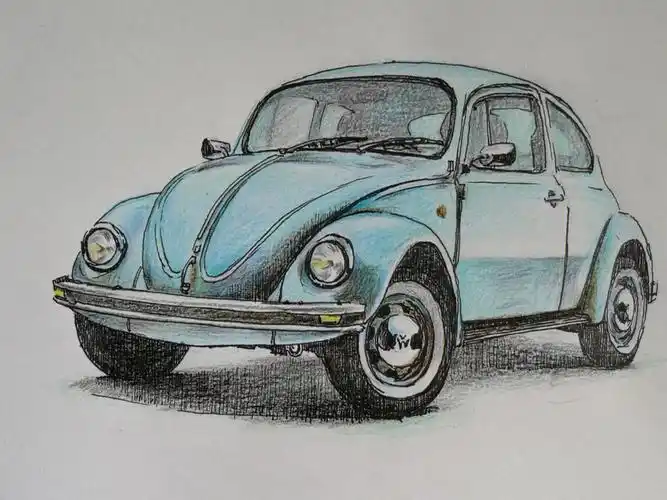 钢笔彩铅手绘老款甲壳虫