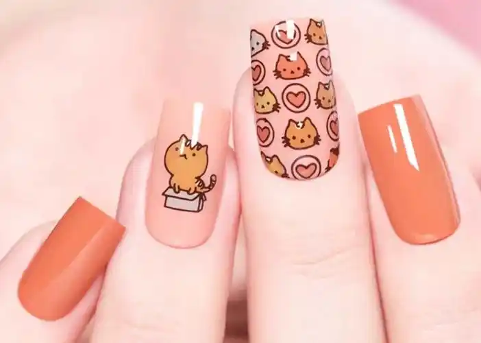 2021最新气质款可爱橘猫美甲 【图】